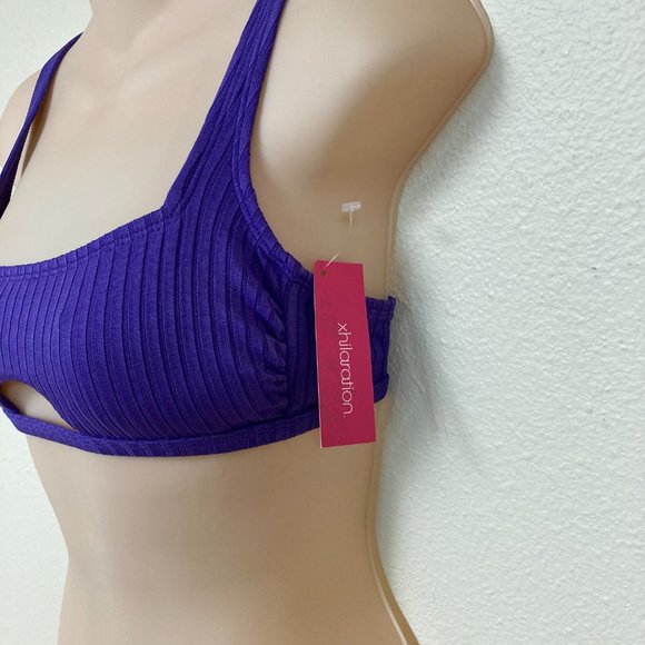 xhilaration Bathing Swim Suit Top Purple Ribbed Knit Removable Pads - Picture 3 of 5